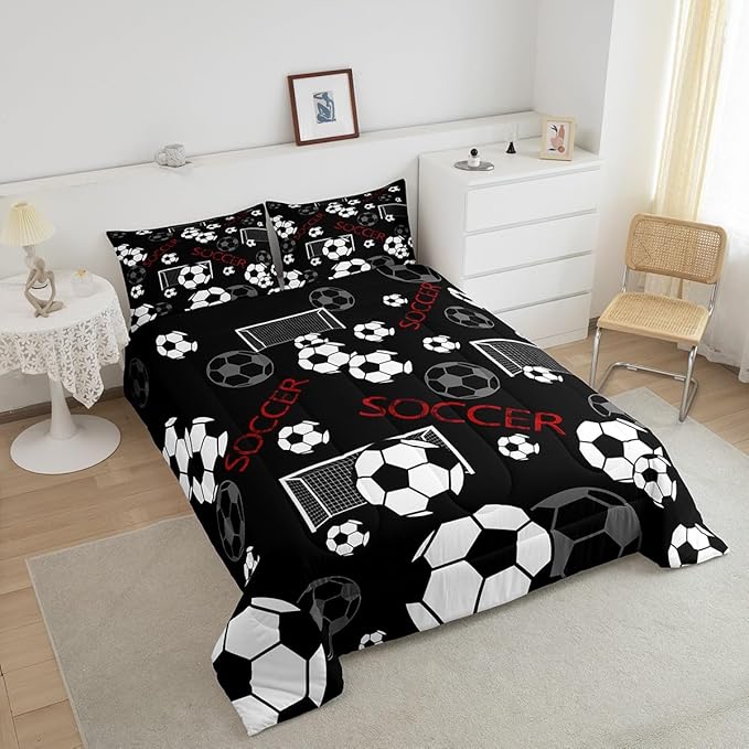 Feelyou Football Comforter Set Twin Size Rugby Sports Comforter for Kids Teens Adults Soccer Ball Game Bedding Set Gift for Football Lover Duvet Set Room Decor 2Pcs with 1 Pillow Case