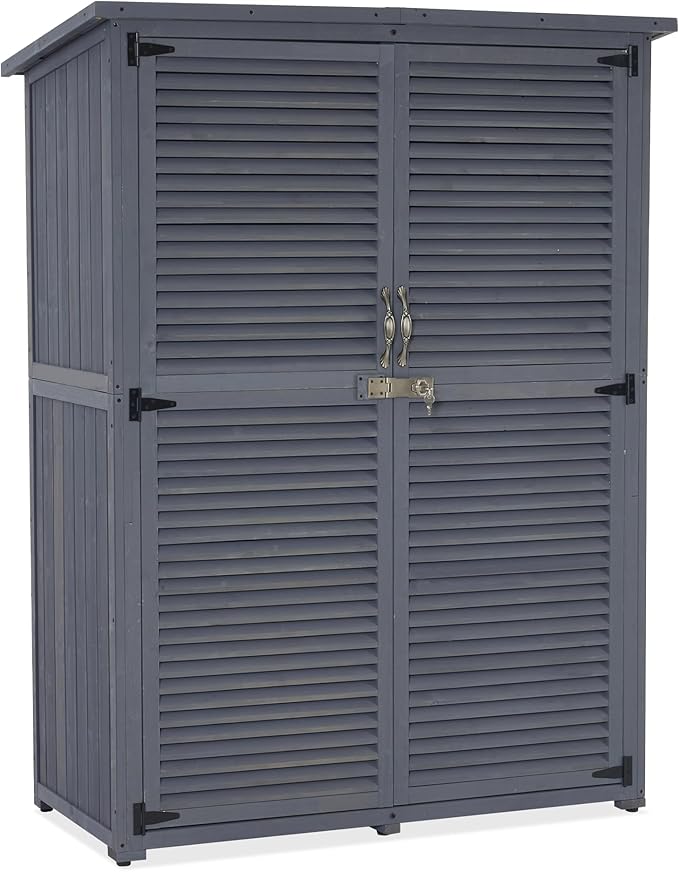 MCombo Outdoor Storage Cabinet, Wooden Storage Shed with Latch, Outside Garden Tool Shed with 2 Doors for Patio Yard Lawn, 1900 (Grey, Large)