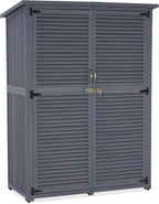 MCombo Outdoor Storage Cabinet, Wooden Storage Shed with Latch, Outside Garden Tool Shed with 2 Doors for Patio Yard Lawn, 1900 (Grey, Large)