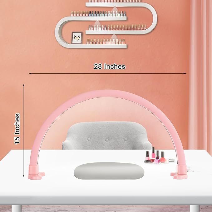 Super Bright Half Moon Light for Nail Desk, Upgrade Nail Lamp for Desk with Stepless Dimming, Half Moon Desk Lamp 3 Color Temperature (Pink)
