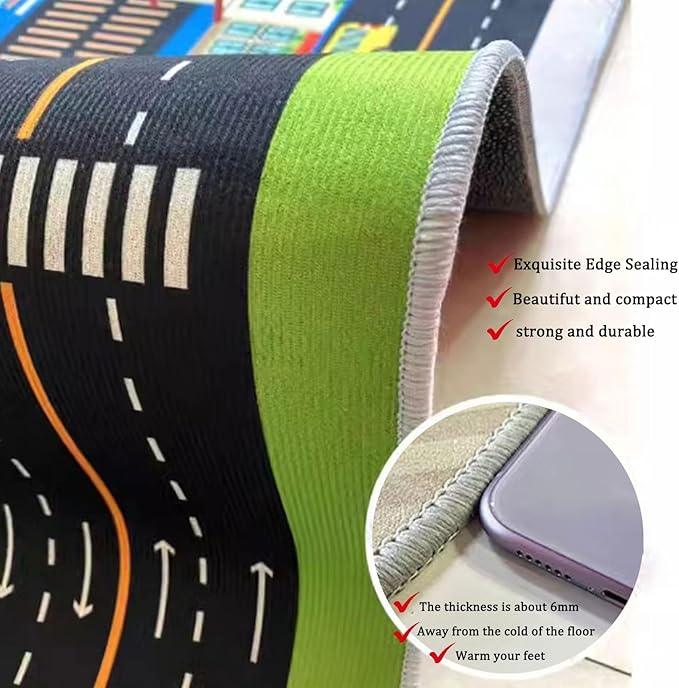 kid rug carpet playmat for toy cars and trains,road traffic kids play area rug,city Life town play Mat for Playroom Bedroom Boys,Children's Educational Fun Throw Rug with Rubber Backing 31X71IN