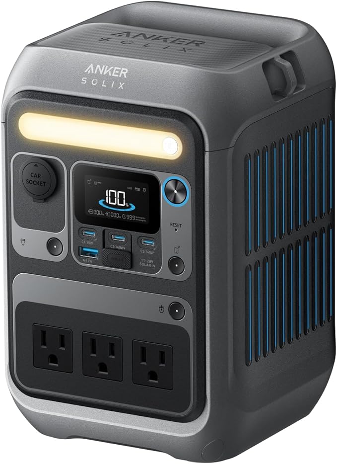 Anker Portable Power Station SOLIX C300, 288Wh LiFePO4 Battery, 300W (600W Surge) Solar Generator, 140W Two-Way Fast Charging, for Outdoor Camping, Traveling, and Emergencies (Solar Panel Optional)