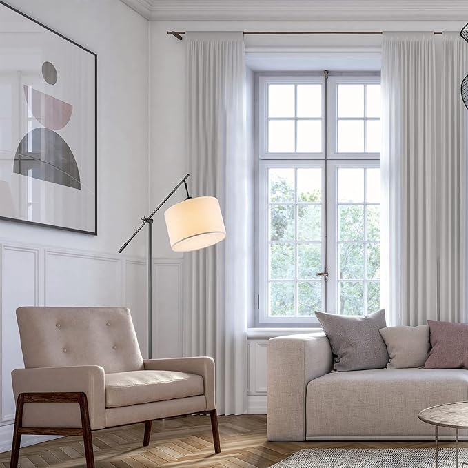 GLOBE Electric 67525 Avellino 66" Floor Lamp, Matte Black, White Linen Shade, Stepless Rotary Dimmer Switch on Socket