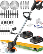 Electric Weed Wacker Cordless, 21V Weed Eater Battery Powered with 2 Batteries and Charger, 3 in 1 Electric Grass Trimmer Cordless Edger Brush Cutter with Saw & Metal Blade for Lawn Garden Yard