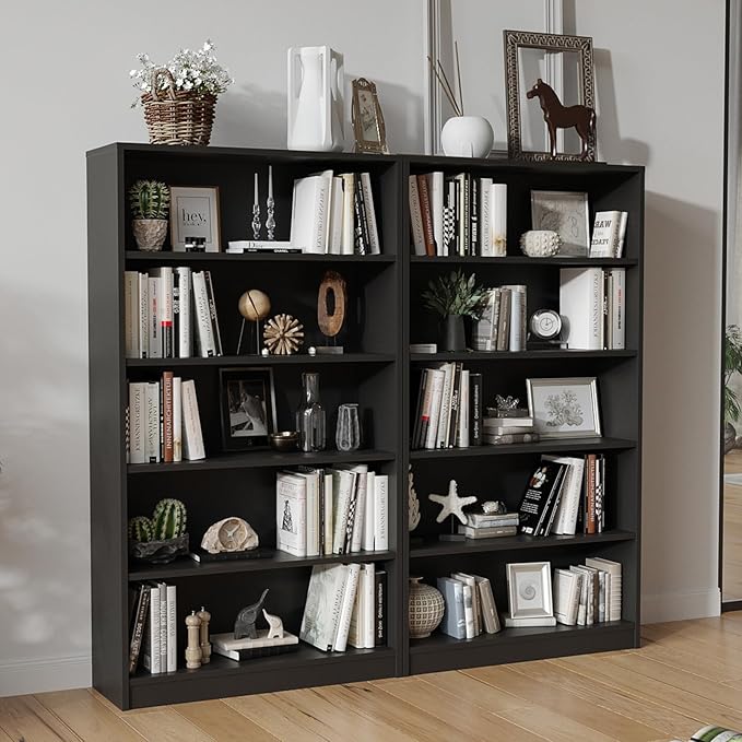 Farini 5 shelf boockase Display Bookcase Freestanding Wooden Bookshelves for Home Office Living Room,60 Inch Height,Black