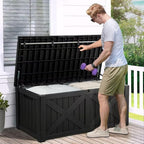YITAHOME 120 Gallon Large Deck Box with X-Shaped Front, Resin Outdoor Storage Boxes, Waterproof Cushion Storage Bench for Patio, Pool Supplies, Garden Tools - Lockable, Black