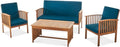 Christopher Knight Home Carolina Outdoor 4 Piece Patina Acacia Wood Sofa Conversation Patio Furniture Sets with Cushions, 27.50" D x 24.00" W x 33.25" H, Dark Teal/Brown