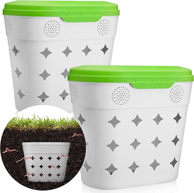 2 Pack InGround Worm Composter,8 Gallon Outdoor Compost Bin for Garden Beds,14.3 x 7.3 x 16.8 inches Vermicomposting Worm Farm System for Kitchen Waste