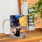 Famous Art Paintings Funny Cat Coffee Mug for Artist Art Lover Teacher Cat Lovers, Famous Picture Classic Vincent Aesthetic Canvas Mug Birthday Gift for Women Man (Terrace at Night)