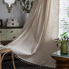 Sutuo Home Boho Curtains Natural Linen Look Textured Burlap for Bedroom, Rod Pocket Chic Semi Blackout Bohemian Handmade Tassels Window Treatment for Living Room, 1 Panel 59" W x 84" L