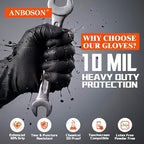 ANBOSON 10 Mil Heavy Duty Mechanic Nitrile Gloves, XLarge Black 200 Count | Diamond Grip,Latex Free,Chemical Resistant Disposable Thick Rubber Gloves for Auto Repair, Industrial, Food, Work ,BBQ,Men