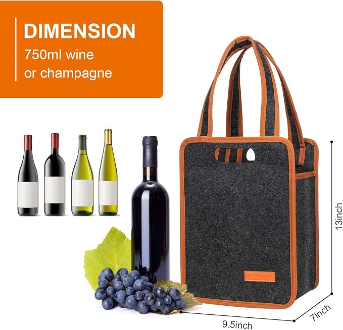 Foyego 2 Pack 6 Bottle Wine Tote Bag, Insulated Thermal Padded Wine Carrier Tote, Reusable Wine Bags for Wine Bottles Travel, Camping and Picnic, Perfect Wine Lover Gift