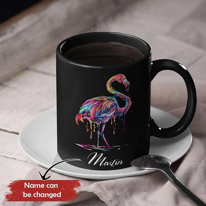 Beautiful Flamingo Animal Mug, Customized Name Flamingo Coffee Cup, Personalized Flamingo Lover Black Mug, Gift For Girlfriend, Colorful Animal Cup, Custom Flamingo Ceramic Cup 11oz 15oz