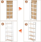No-Assembly Folding Bookshelf Storage Shelves 5 Tiers Foldable Vintage Multifunctional Plant Flower Stand Storage Rack Shelves Bookcase for Home Office, White