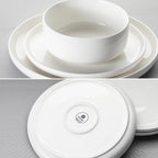 MALACASA 18 Pcs Porcelain Plates and Bowls Sets,Dinnerware Set for 6,White | Modern Ceramic Dishware,Kitchen Dining Ware,Microwave and Dishwasher Safe,Simple Solid White Design,Series LUNA
