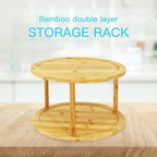 Wood Lazy Susan Organizer Bamboo 2-Tier Rotating Storage Rack – 360° Turntable Organizer for Kitchen, Spices, Cosmetics