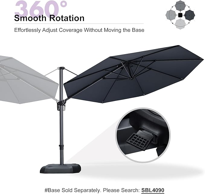 PURPLE LEAF 11 Feet Patio Umbrella Outdoor Cantilever Round Umbrella Aluminum Offset Umbrella with 360-degree Rotation for Garden Deck Pool Patio, Grey