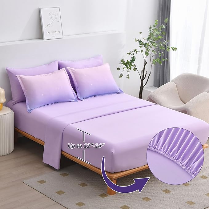 Dinjoy Girls Comforter Set Full Size Colorful Rainbow Ombre Purple Lavender Pink Bedding Set Gradient 7 Pieces Bed in A Bag for Kids Teen Girl Women(1 Comforter, 1 Flat Sheet, 1 Fitted Sheet)