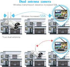 (All-in-One Monitor) 2-Antennas Enchance Outdoor Security Camera System Wireless with Monitor WiFi Home Surveillance System 3.0MP Video Surveillance