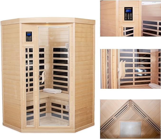Far Infrared Sauna Low EMF Wooden Saunas for Home, 2-3 Person Indoor Home Saunabox, 1600watt Canadian Hemlock Sauna Room with Bluetooth, LCD, 10 Minutes Pre-Warm up