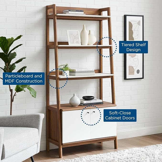 Modway Bixby Display Case, 33" Bookshelf, Walnut White