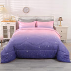 Wowelife Glitter Comforter Set Pink Queen 5 Pieces Galaxy Bedding Set Purple Kids Bedding Set Rainbow Bed in a Bag for Boys and Girls with Comforter, Flat Sheet, Fitted Sheet and 2 Pillowcases