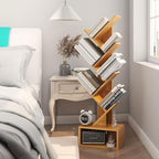 YMYNY 6 Tier Tree Bookshelf, Tall Bookcase, Wood Book Storage Rack with Drawer, Modern Floor Standing Book Shelf for Books/Movies/CDs, Utility Organizer for Living Room, Home Office, Natural UHBC016N