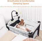 Kinder King 4 in 1 Portable Nursery Center, Foldable Baby Bedside Crib w/Bassinet, Infant Pack n Play Playard Toddler Large Playpen, Newborn Changing Table, Storage Basket, Side Zipper,Multicolour