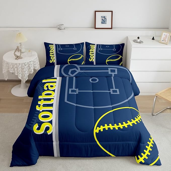 Feelyou Kids Softball Comforter Set Twin Size Sports Game Bedding Set for Boys Girls Teens Bedroom Decor Baseball Comforter Women Men Softball Gaming Duvet Set with 1 Pillow Case