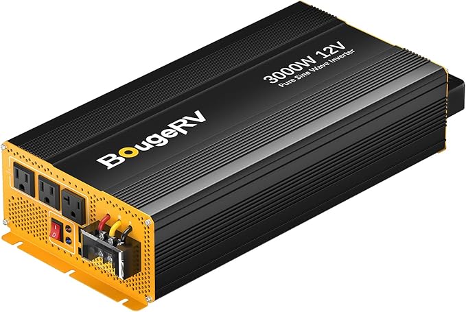 BougeRV 3000W Pure Sine Wave Inverter, Convert 12V DC to 120V/110V AC, Fully 3000W Output, Built-in BT for BougeRV APP, Wired Remote Controller, Off-Grid Solar System, RV, Home Backup Power