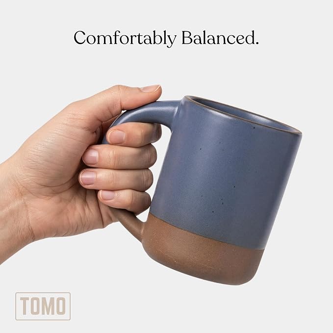TOMO Mugs Set of 2, 12oz Modern Stoneware Coffee Mugs, Large Handle Ceramic Drinkware - Harbor Blue