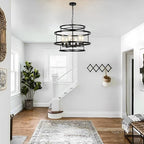 24" Black Chandelier, 6-Light Farmhouse Pendant Light Fixture with Geometric Metal Frame, Modern Industrial Ceiling Hanging Light for Dining Room, Living Room, Bedroom, Kitchen Island, Hallway, Foyer