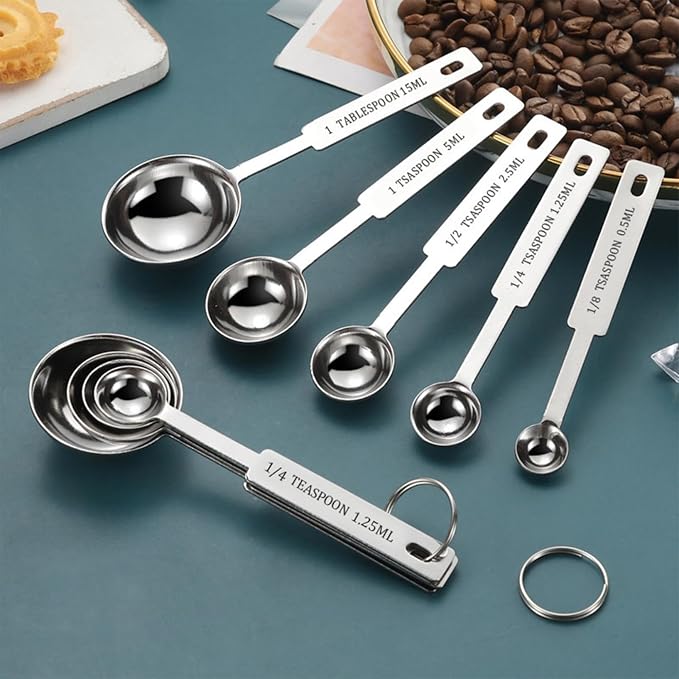 Stainless Steel Measuring Spoons Set, Metal Teaspoon & Tablespoon, Set of 5 | Measuring Spoon, Coffee Bar Kitchen Appliances & Apartment Essentials for Coffee Baking, Gifts for Mom & Coffee Lover