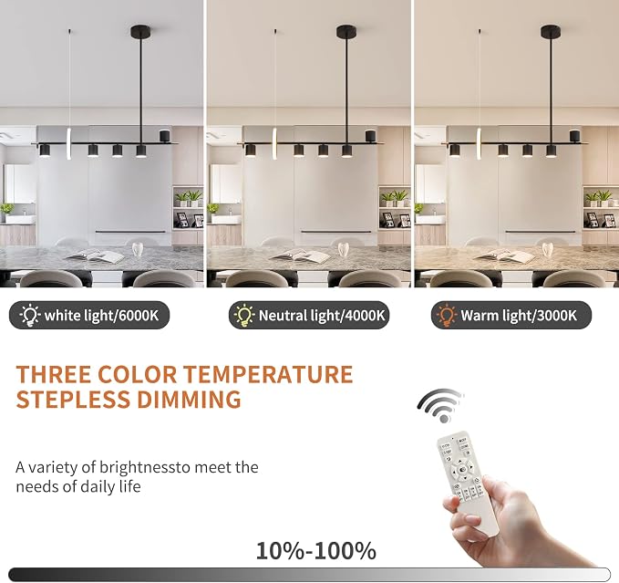Siittoo 40" Modern LED Pendant Light, Dimmable Black Kitchen Island Light | 40W Remote-Controlled LED, Adjustable 3000K-6000K Lighting with Spotlights for Kitchen Island, Dining Room & Bar