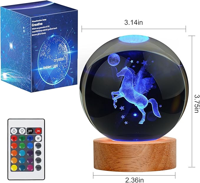 Horse Gifts for Women, Large 3D Horse Lamp, Crystal Horse Night Light 16 Color Changing with Remote Control for Bedroom Decor, Horse Figurines
