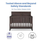 Simmons Kids Foundry 6-in-1 Convertible Baby Crib, Rustic Grey with Matte Black + Quiet Nights Breathable Crib Mattress with Removable/Machine Washable Cover (Bundle)