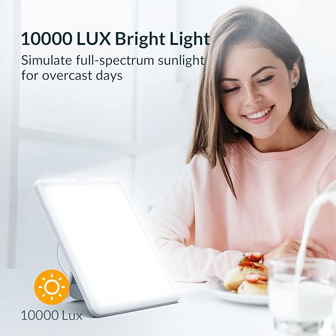 Light Therapy Lamp, Sun Lamp with 10000 Lux LED UV-Free, Seasonal Light for Happy Mood with 9 Adjustable Brightness & Timer, Wall Mountable, Flexible Lighting Angle for Home Office Traveling