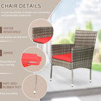FDW 4 Pieces Outdoor Furniture Set Patio Conversation Set Wicker with Rattan Chair Loveseats Coffee Table for Outdoor Indoor Garden Backyard Porch Poolside Balcony,Gray Wicker/Red Cushions