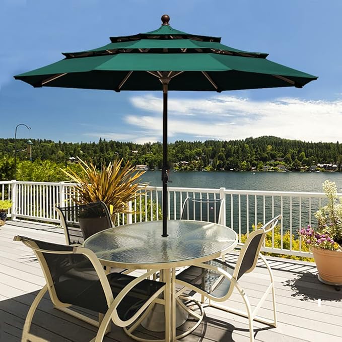 EliteShade USA 10-Year-Non-Fading 9Ft 3 Tiers Market Umbrella Patio Umbrella Outdoor Table Umbrella with Ventilation, Forest Green