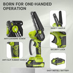 Mini Chainsaw Cordless, 6 Inch Electric Chain Saw Small Chainsaw Battery Powered, Yard Tools Garden Gifts for Men Dad Husband, Hand Saw for Branches Wood Cutting Pruning (Green)