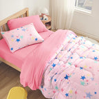 SLEEP ZONE Jersey Knit Pink Comforter Set Twin Size, Breathable & Soft Kids Bedding Set 2-Piece with Comforter, Pillowcase (Colorful Stars, Twin)