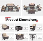 Patio Furniture Sectional Sofa Set 10-Pieces PE Rattan Swivel Rocking Chairs Outdoor Furniture Set w/43in Gas Fire Pit Table, Patio Conversation with 55000 BTU Propane Fire Pit, Sand