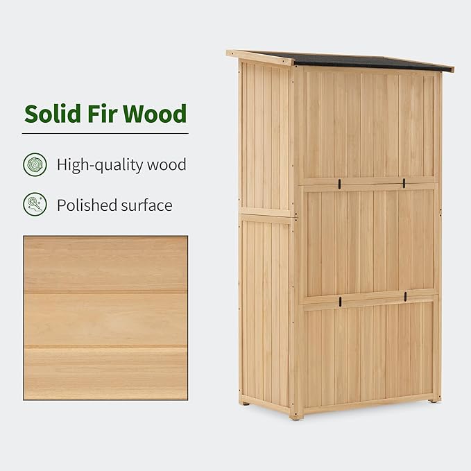 MCombo Outdoor Storage Cabinet, Wooden Storage Shed with Latch, Outside Garden Tool Shed with 2 Doors for Patio Yard Lawn, 0808 (Natural, Medium)