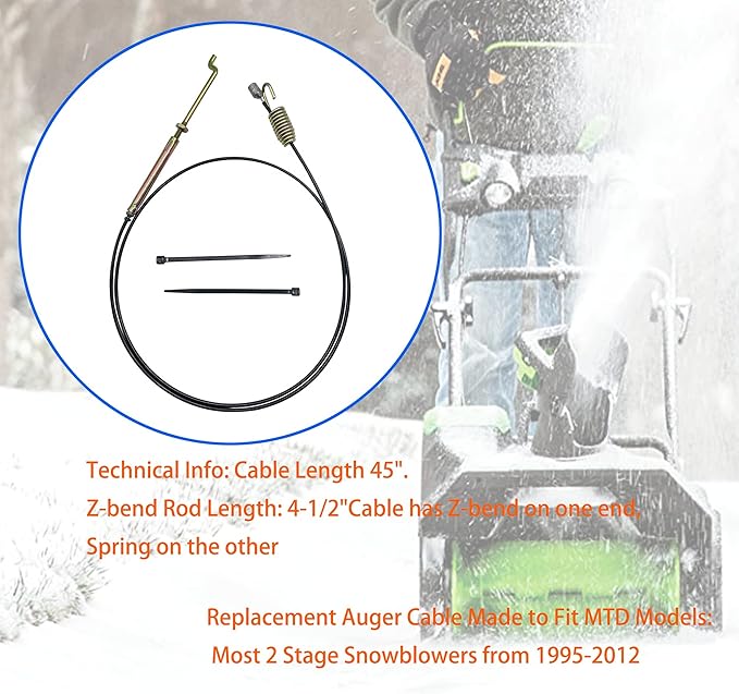 Snowblower Auger Clutch Cable 946-0897 746-0897 fits for MTD, YARDMAN, TROYBILT & MTD Built 2 Stage Snowblower - Replaces 946-0897A 746-0897A