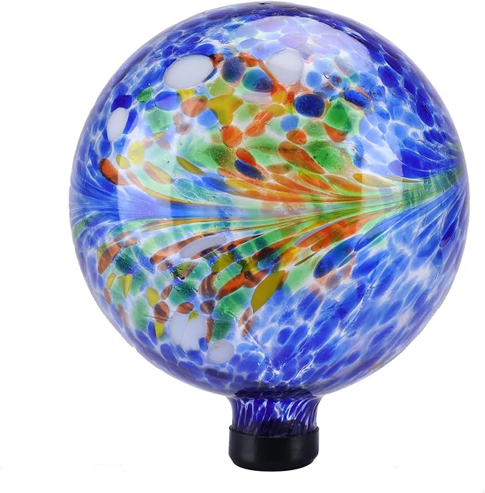 VCUTEKA Gazing Ball, Glass Gazing Globe Decorative Glass Gazing Globe/Ball/Sphere Lawn Ornament for Gardens, 10-Inch, Blue Swirl