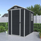 JT 4×6ft Resin Outdoor Storage Shed,Outdoor Storage Shed with Floor & Window to Store Patio Furniture, Garden Tools Bike Accessories, Beach Chairs and Lawn Mower. (Black, 4ft*6ft)