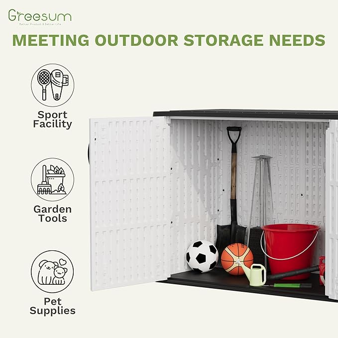 Greesum Outdoor Storage Cabinet, 25 Cu.Ft Deck Box Without Shelves, Waterproof Plastic Storage Bin for Patio Cushions, Gardening Tools, Lockable and Sidehandles, UV Resistant, White