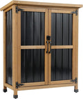 Outdoor Storage Cabinet, Wood & Metal Small Storage Shed with Weather-Resistant Asphalt Roof, Double Lockable Doors & Removable Shelves for Porch, Patio, Garden, Backyard, 32" x 13" x 40"