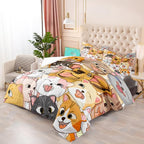 Dogs Comforter Set - Cute Cartoon Puppy Pattern Comforter Set Full Size 3pcs Kitten Dogs Bedding Set Pet Animal Design Kids Room Decor with 1 Comforter and 2 Pillowcases Boys Girls Gift All Season