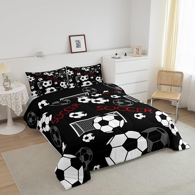 Feelyou Football Comforter Set Queen Size Rugby Sports Comforter for Kids Teens Adults Soccer Ball Game Bedding Set Gift for Football Lover Duvet Set Room Decor 3Pcs with 2 Pillow Case